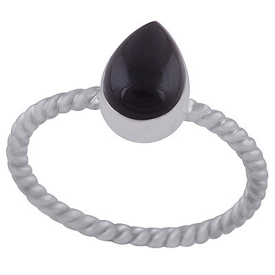 Beautiful Twisted Shank Around Black Onyx Pear Shape 925 Sterling Solid Silver Ring - R3402968-12