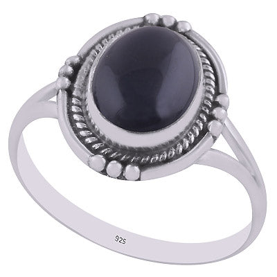 Stunning Textured Wire & Rawa Around Black Onyx Oval Shape 925 Sterling Solid Silver Ring - R3402972-10