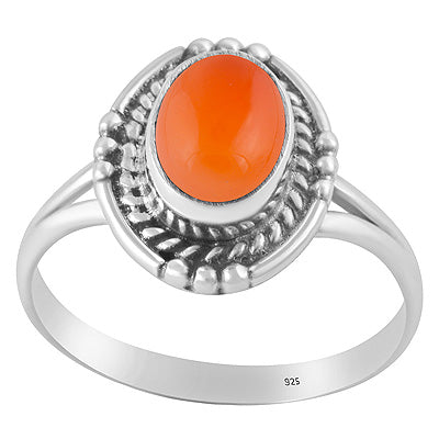Stunning Textured Wire & Rawa Around Carnelian Oval Shape 925 Sterling Solid Silver Ring - R3402972-57
