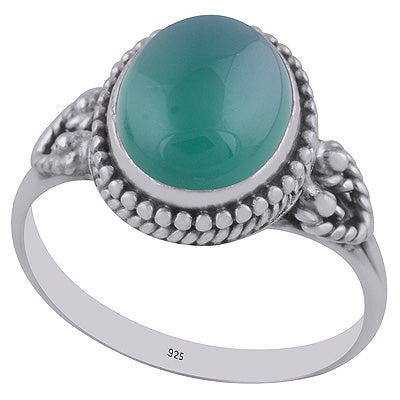 Authentic Handwork Around Green Onyx Oval Shape 925 Sterling Solid Silver Ring - R3402973-7