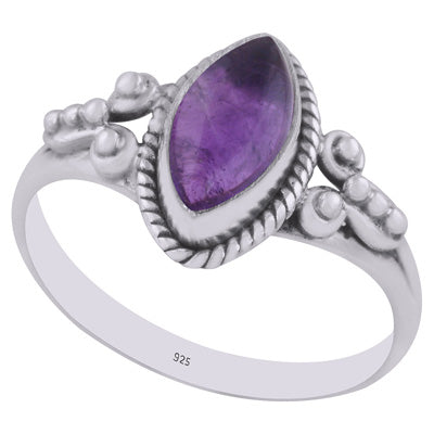 Beautiful Rawa Work Around Amethyst Marquise Shape 925 Sterling Solid Silver Ring - R3402974-1