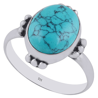 Minimal Rawa Work Around Turquoise Oval Shape 925 Sterling Solid Silver Ring - R3402978-3