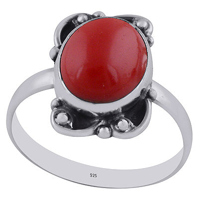 Beautiful Handwork Around Coral Oval Shape 925 Sterling Solid Silver Ring - R3402979-11