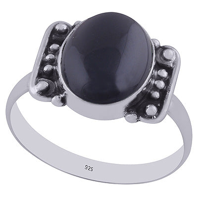 Oxidised Handwork Around Black Onyx Oval Shape 925 Sterling Solid Silver Ring - R3402980-14