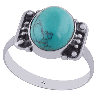 Oxidised Handwork Around Turquoise Oval Shape 925 Sterling Solid Silver Ring - R3402980-3