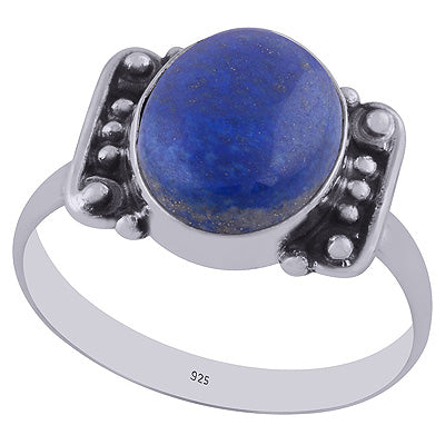 Oxidised Handwork Around Lapis Oval Shape 925 Sterling Solid Silver Ring - R3402980-5