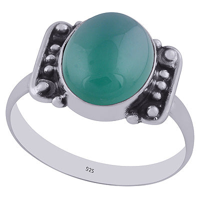 Oxidised Handwork Around Green Onyx Oval Shape 925 Sterling Solid Silver Ring - R3402980-6