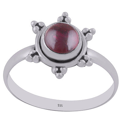 Gorgeous Rawa Work Around Garnet Round Shape 925 Sterling Solid Silver Ring - R3402994-2