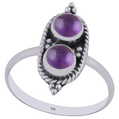 Stunning Textured Wire Around Amethyst Round Shape 925 Sterling Solid Silver Ring - R3402996-1