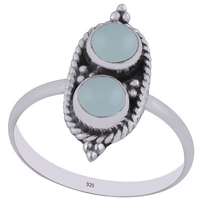 Stunning Textured Wire Around Aqua Chalcedony Round Shape 925 Sterling Solid Silver Ring - R3402996-10