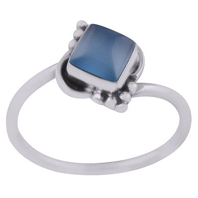 Beautiful Handwork Around Blue Chalcedony Rhombus Shape 925 Sterling Solid Silver Ring - R3403001-13