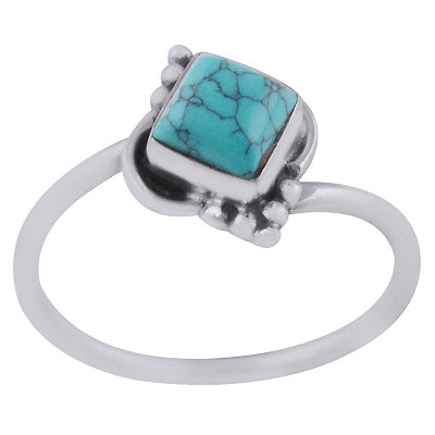 Beautiful Handwork Around Turquoise Rhombus Shape 925 Sterling Solid Silver Ring - R3403001-3