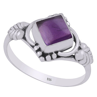 Stunning Handcrafted Work Around Amethyst Rhombus Shape 925 Sterling Solid Silver Ring - R3403002-51