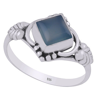 Stunning Handcrafted Work Around Blue Chalcedony Rhombus Shape 925 Sterling Solid Silver Ring - R3403002-59