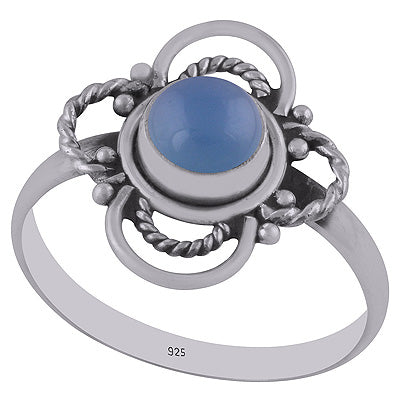 Beautiful Textured Wire work Around Blue Chalcedony Round Shape 925 Sterling Solid Silver Ring - R3403005-8