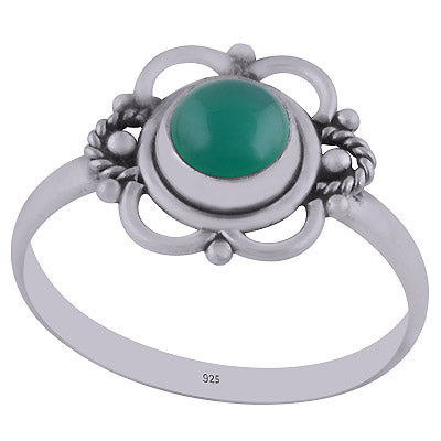 Stunning Handwork Around Green Onyx Round Shape 925 Sterling Solid Silver Ring - R3403006-12