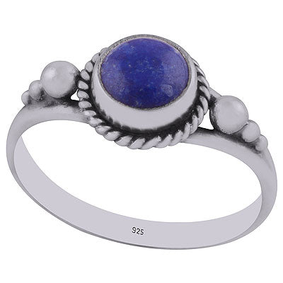 Alluring Rawa Work Around Lapis Round Shape 925 Sterling Solid Silver Ring - R3403008-6