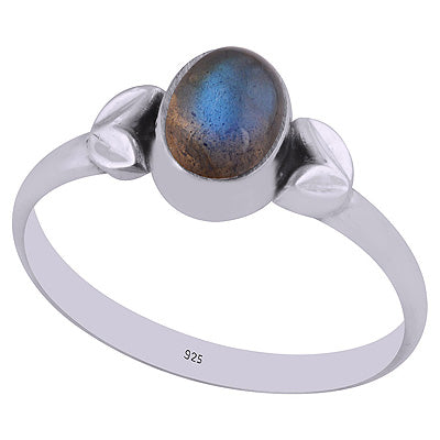 Alluring Textured Leaf Around Labradorite Oval Shape 925 Sterling Solid Silver Ring - R3403009-5