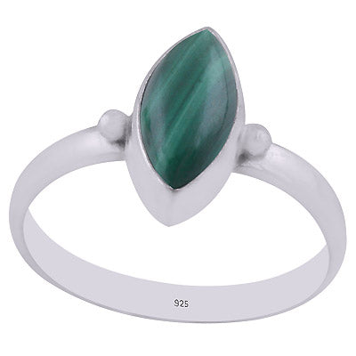 Alluring Minimal Rawa Work Around Malachite Marquise Shape 925 Sterling Solid Silver Ring - R3403016-11
