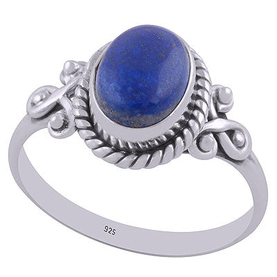 Beautiful Rawa & Wire Work Around Lapis Oval Shape 925 Sterling Solid Silver Ring - R3403018-15