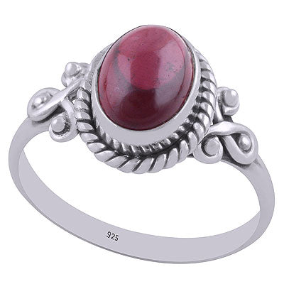 Beautiful Rawa & Wire Work Around Garnet Oval Shape 925 Sterling Solid Silver Ring - R3403018-2