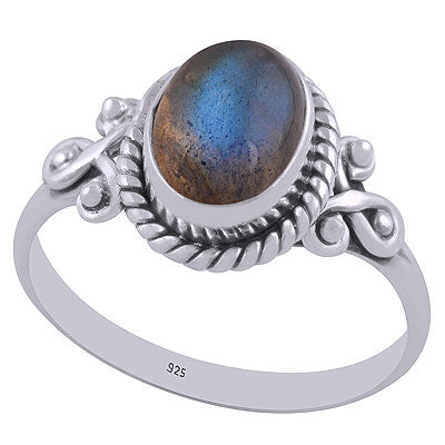 Beautiful Rawa & Wire Work Around Labradorite Oval Shape 925 Sterling Solid Silver Ring - R3403018-5