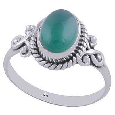 Beautiful Rawa & Wire Work Around Green Onyx Oval Shape 925 Sterling Solid Silver Ring - R3403018-7