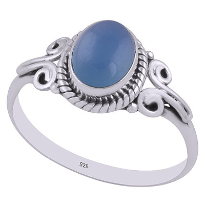 Stunning Handcrafted Work Around Blue Chalcedony Oval Shape 925 Sterling Solid Silver Ring - R3403019-16