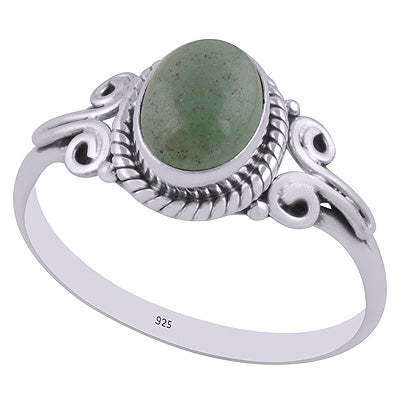 Stunning Handcrafted Work Around Green Aventurine Oval Shape 925 Sterling Solid Silver Ring - R3403019-18