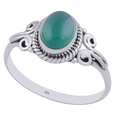 Stunning Handcrafted Work Around Green Onyx Oval Shape 925 Sterling Solid Silver Ring - R3403019-7