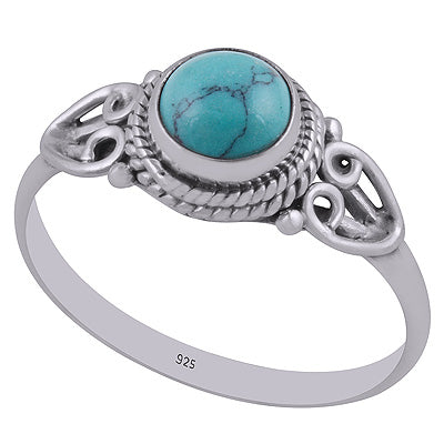 Alluring Textured Wire & Rawa Work Around Turquoise Round Shape 925 Sterling Solid Silver Ring - R3403020-3