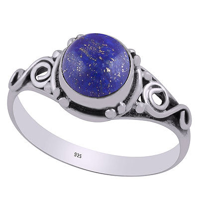Beautiful Coil Wire Work Around Lapis Round Shape 925 Sterling Solid Silver Ring - R3403021-26