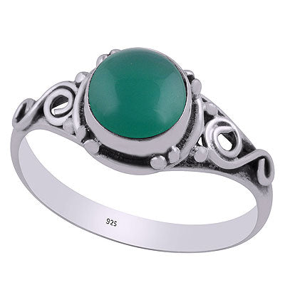 Beautiful Coil Wire Work Around Green Onyx Round Shape 925 Sterling Solid Silver Ring - R3403021-28