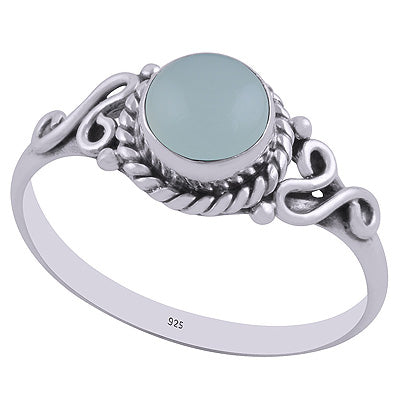 Gorgeous Textured Wire Work Around Aqua Chalcedony Round Shape 925 Sterling Solid Silver Ring - R3403022-17