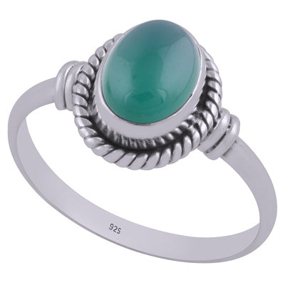 Handcrafted Textured Wire Work Around Green Onyx Oval Shape 925 Sterling Solid Silver Ring - R3403023-7