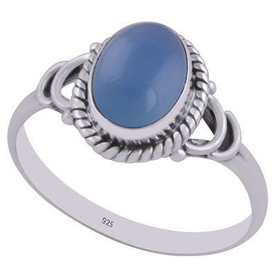 Stunning Handwork Around Blue Chalcedony Oval Shape 925 Sterling Solid Silver Ring - R3403024-16