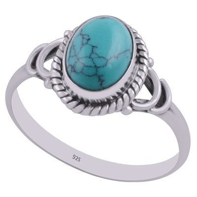 Stunning Handwork Around Turquoise Oval Shape 925 Sterling Solid Silver Ring - R3403024-3