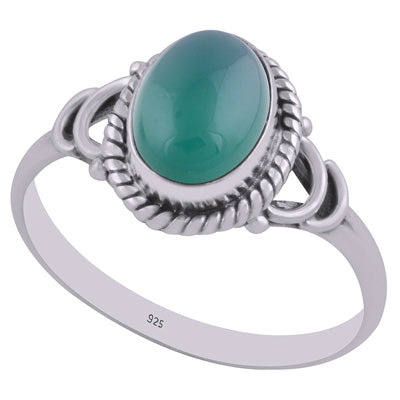 Stunning Handwork Around Green Onyx Oval Shape 925 Sterling Solid Silver Ring - R3403024-8