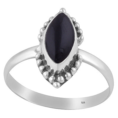 Beautiful Rawa Work Around Black Onyx Marquise Shape 925 Sterling Solid Silver Ring - R3403025-15