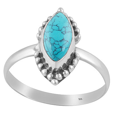 Beautiful Rawa Work Around Turquoise Marquise Shape 925 Sterling Solid Silver Ring - R3403025-3