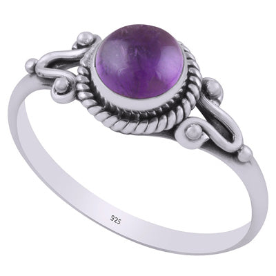 Beautiful Twisted Wire Work Around Amethyst Round Shape 925 Sterling Solid Silver Ring - R3403027-1