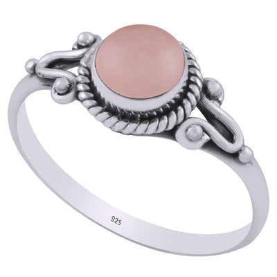 Beautiful Twisted Wire Work Around Rose Quartz Round Shape 925 Sterling Solid Silver Ring - R3403027-11