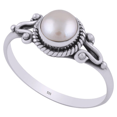 Beautiful Twisted Wire Work Around Pearl Round Shape 925 Sterling Solid Silver Ring - R3403027-13