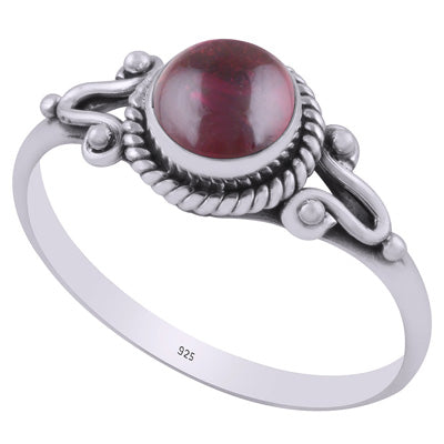 Beautiful Twisted Wire Work Around Garnet Round Shape 925 Sterling Solid Silver Ring - R3403027-2