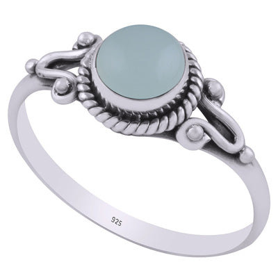 Beautiful Twisted Wire Work Around Aqua Chalcedony Round Shape 925 Sterling Solid Silver Ring - R3403027-20