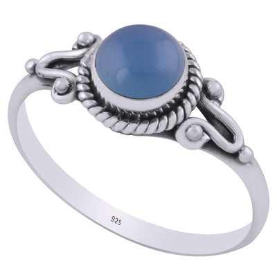 Beautiful Twisted Wire Work Around Blue Chalcedony Round Shape 925 Sterling Solid Silver Ring - R3403027-21