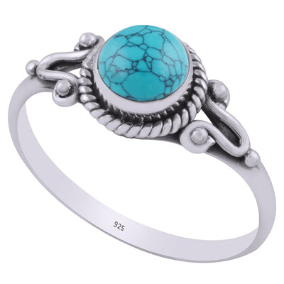 Beautiful Twisted Wire Work Around Turquoise Round Shape 925 Sterling Solid Silver Ring - R3403027-3