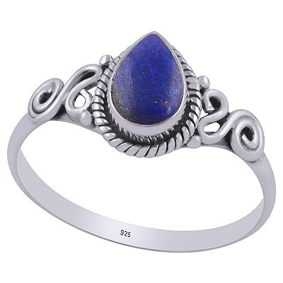 Gorgeous Coiling Work Around Lapis Pear Shape 925 Sterling Solid Silver Ring - R3403028-12