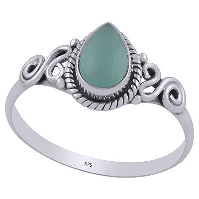 Gorgeous Coiling Work Around Blue Chalcedony Pear Shape 925 Sterling Solid Silver Ring - R3403028-13