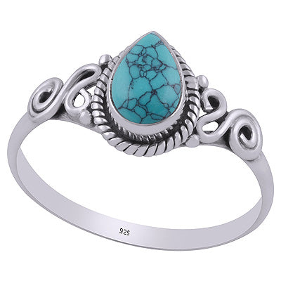 Gorgeous Coiling Work Around Turquoise Pear Shape 925 Sterling Solid Silver Ring - R3403028-3
